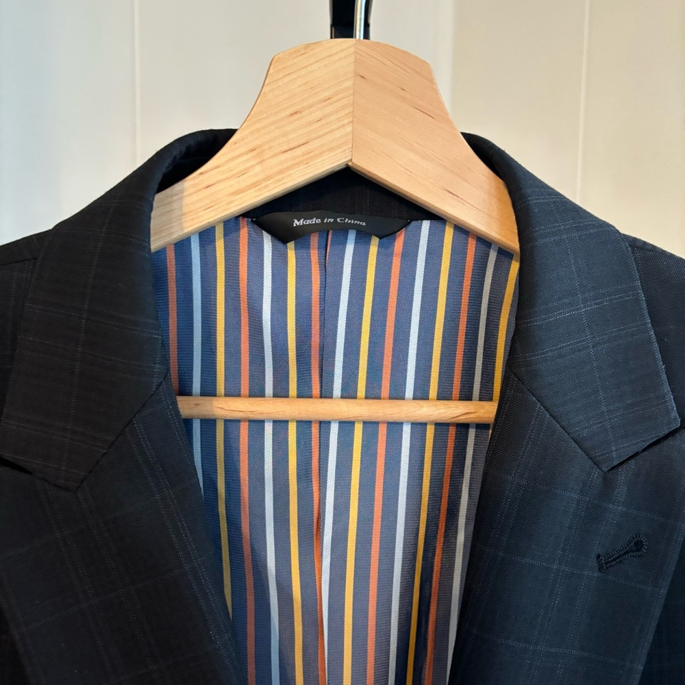 Coogi Luxe Black Plaid Wool Blend Classic Sport Coat Blazer Jacket Mens 44L